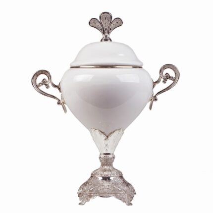 Bomboniera ceramica cu picior argintat