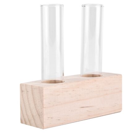 Vaza din sticla cu suport din lemn, 12x4x4.7cm, transparent, set vaza si suport