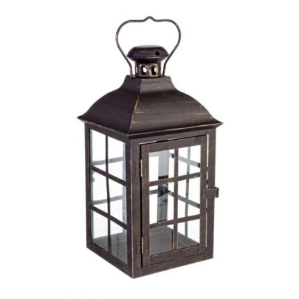 Felinar metal negru auriu Santarem 17x17x34 cm