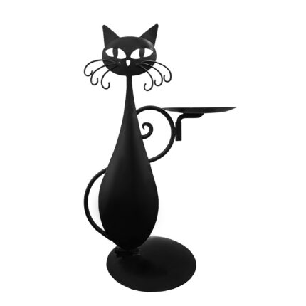 Suport lumanare design pisica, pentru lumanari cu diametru sub 8cm, Decoratiune creativa, potrivita pentru decorarea casei, living, birou, dormitor, metal, negru