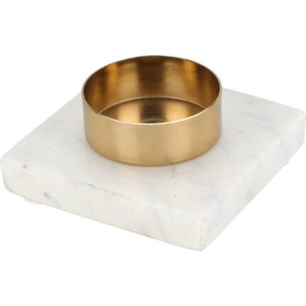 Suport pentru lumanare, baza din granit, 7 x 7 x 4.5 cm, auriu-alb