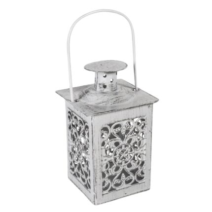Felinar metalic alb pentru lumanare , DecorCasa , 7 x 13 cm