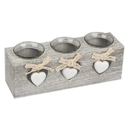 Suport lumanari, cadran lemn, gri, 3 pahare pentru lumanari, include ormamente albe cu fundita