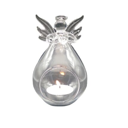 Suport lumanare Sunmostar, model Angel, sticla borosilicata, transparent, 7.5x11.5cm