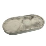 Suport lumanare, ceramic, handmade, oval, 16 cm, alb, negru