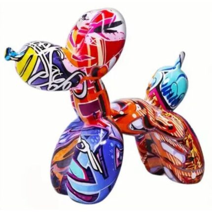 Figurina Caine, Zamo®, Model Pudel Balon, din Rasina Pictata Manual, Multicolora, 22 x 8.5 x 18 cm
