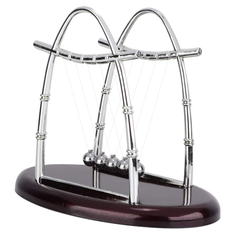 Accesoriu decorativ de birou, Leaganul lui Newton, Minetgnon®, Plastic/Metal, Forma de vela, 26.5x26.8cm, Argintiu/Maro