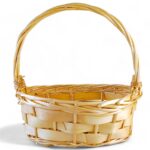 Cos Oval Impletit din Lemn cu Maner / Toarta, Natur, Lucina, 28 cm x 22 cm x 30cm