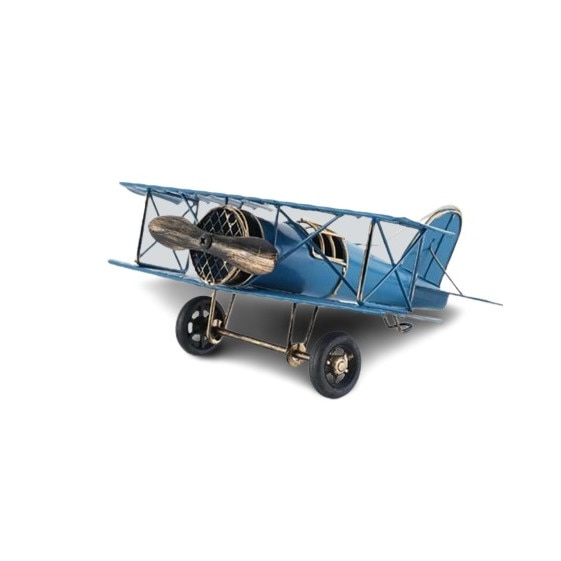 Avion metalic, modern pentru decorarea casei, albastru, 21x19x8.5 cm