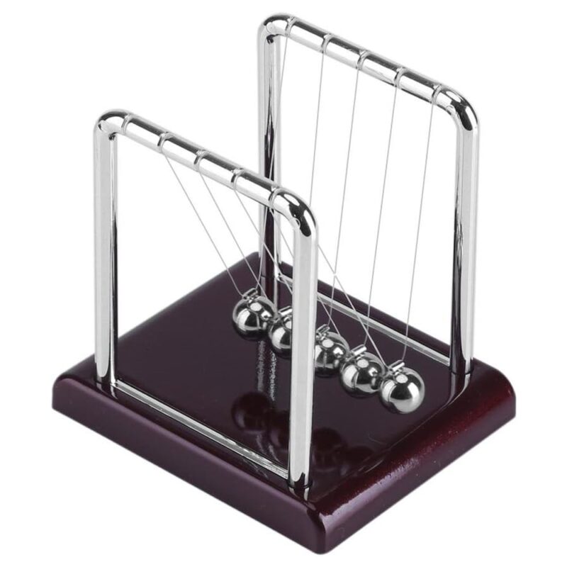 Accesoriu decorativ de birou, Leaganul lui Newton, Minetgnon®, plastic/Metal, patrat, 18x14.7x17.5cm, Argintiu/Maro