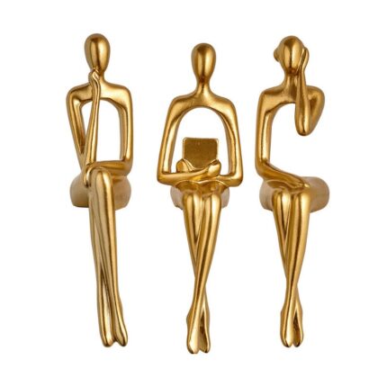 Set 3 statuete decorative din rasina, siluete ganditoare, culoare auriu, Topautochei®