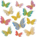 24 fluturi 3D pentru perete, Hartie metalica/Carton, Multicolor