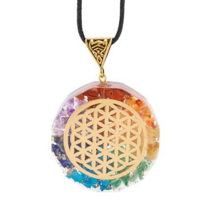 Pandantiv energizant Vorbeste Sufletul | din orgonit si 7 cristale naturale chakrale | Floarea Vietii 2