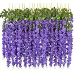 Set 6 Bucati Planta Artificiala Curgatoare Glicina Wisteria Mov cu Frunze, Lungime 1.1 m