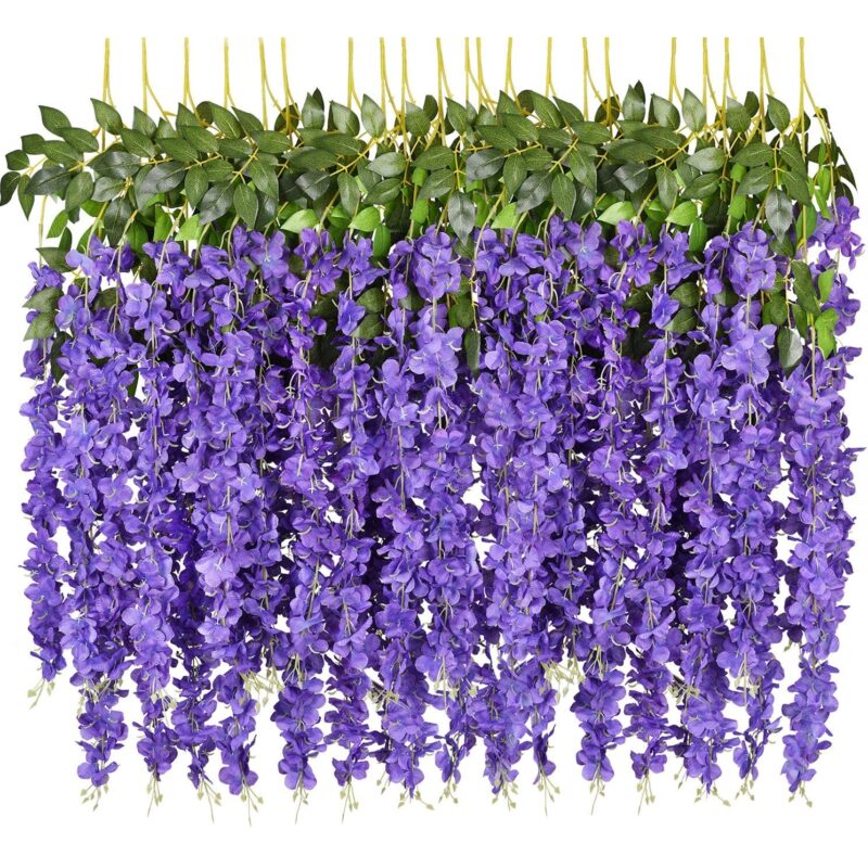 Set 6 Bucati Planta Artificiala Curgatoare Glicina Wisteria Mov cu Frunze, Lungime 1.1 m