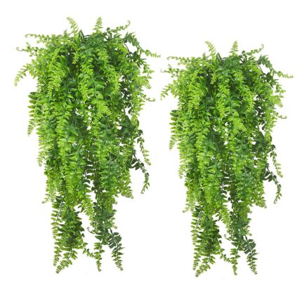 Plante artificiale agatate de feriga, Darklove, plastic, Pentru interior veranda Patio Office Garden Home Decor, 2 buc, 90cm, Verde