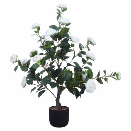 Copac artificial camelie in ghiveci, Interior/Exterior, Alb/Verde