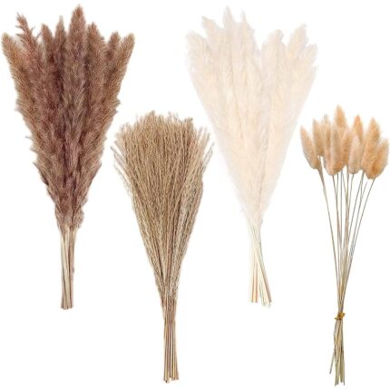 Set 100 flori decorative, NUODWELL, Diferite stiluri de iarba pampas, multicolor