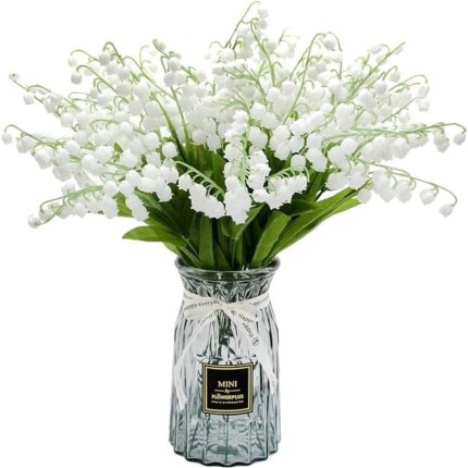 Buchet flori artificiale Lacramioare, albe, plastic, Rezietente Uv, Interior/Exterior, 30cm