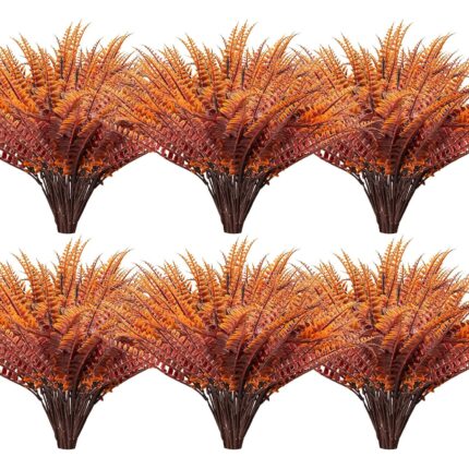 Set 12 Buchete Flori Artificiale feriga, NUODWELL, Material plastic, rezistent la UV, care nu se decoloreaza, aspect simulat, potrivit ca decor de gradina, rosu