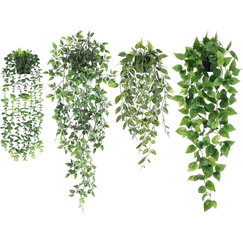 Set 4 ghirlande decorative iedera artificiala, NUODWELL, Fabricat din plastic sigur si non-toxic, maiestrie simulata, nu se va decolora si nu se va deforma, folosit pentru decoratiuni, pereti si balcoane, verde