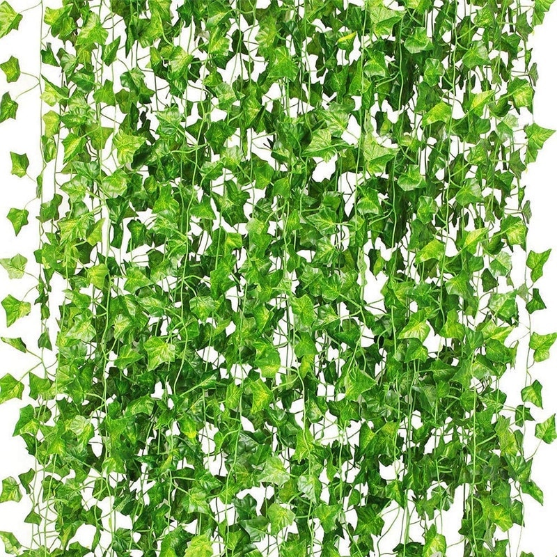 Ghirlanda artificiala YSBER, Set 12 ghirlande decorative iedera frunze de cartof dulce artificiala, 25.2 m, pentru decor interior si exterior, Verde