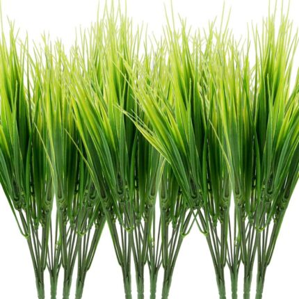 Set 12 Buchete Iarba Artificiala, NUODWELL, Grau simulat, rezistent la UV, material plastic, aspect real, decor de gradina, verde