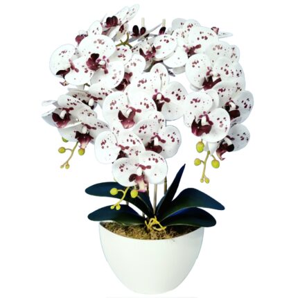 Orhidee artificiala in ghiveci, Damich, 60 cm, alb-mov