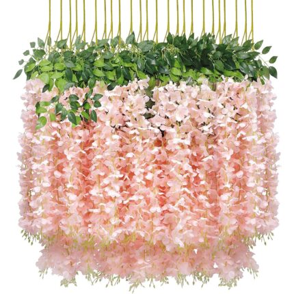 Set 12 Bucati Planta Artificiala Curgatoare Glicina Wisteria Roz, Lungime 1.1 m