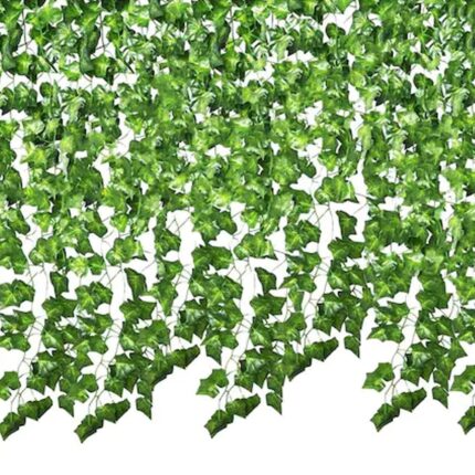 Set 12 Ramuri Decorative Zenino - Model Iedera Artificiala, 81 Frunze/Ramura, Lungime 25.2m, Inaltime 2.1m, Interior/Exterior, Usor de Fixat, Plastic, Verde