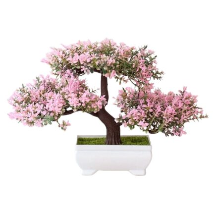 Planta Artificiala, Decor Interior, Bonsai Miniatural, Culoare Roz, Design Elegant, Fara Intretinere, Ideal pentru Birou, Living, Dormitor, Ambianta Relaxanta