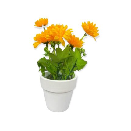 Ghiveci ceramic cu planta artificiala, flori galben,17 cm