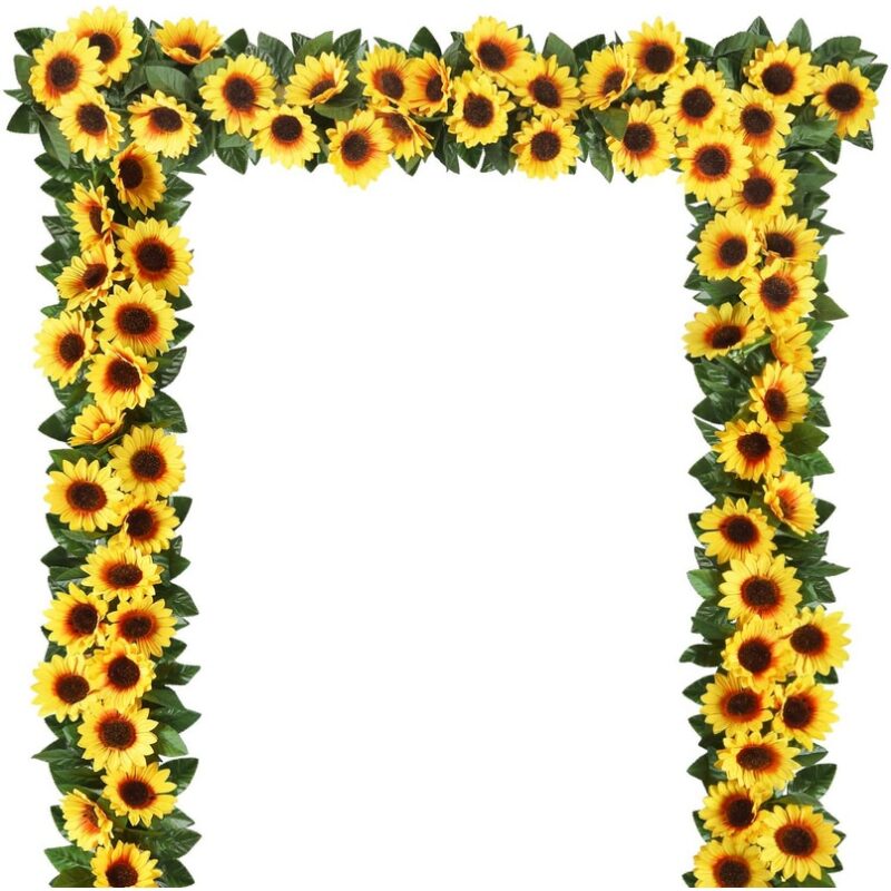 Set 4 ghirlande artificiale floarea-soarelui, Matase/Plastic, Galben