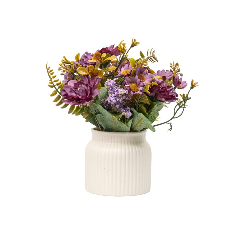 Aranjament floral, in ghiveci din ceramica, H 20, model crizantema, culoare mov / ZTS 8056_2