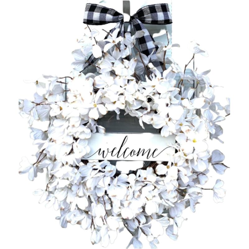 Corona decorativa Yisynim, design unic, pentru interior si exterior, alb, 40x40cm