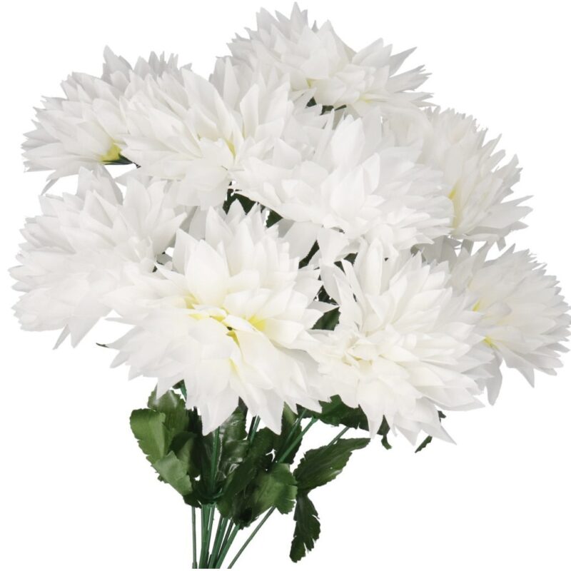 Buchet de flori artificiale, 12 crizanteme, Plastic, 50cm, Alb