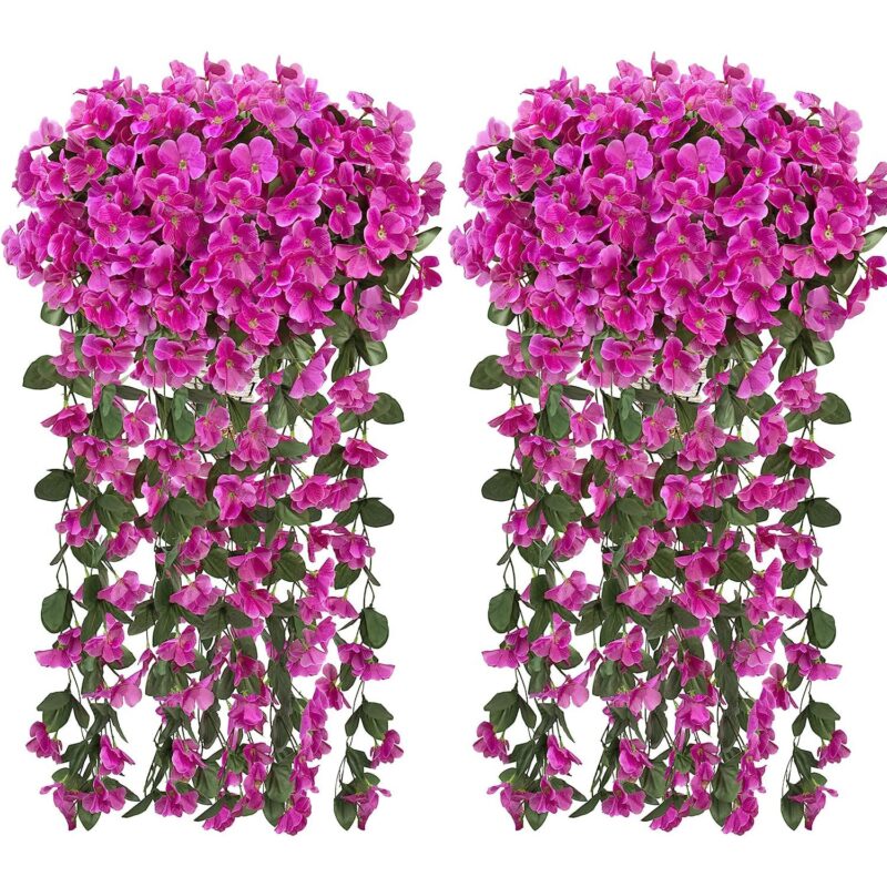 Set 4 Planta Artificiala suspendate violetele, Oricean, 85 X 30 cm, pentru casa, interior, exterior, gradina, curte, curte, veranda, decorare nunta (violet)
