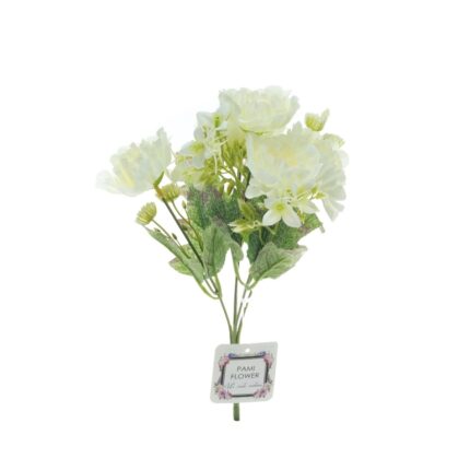 Buchet 5 bujori artificiale PAMI, F1021-1, alb, 28cm