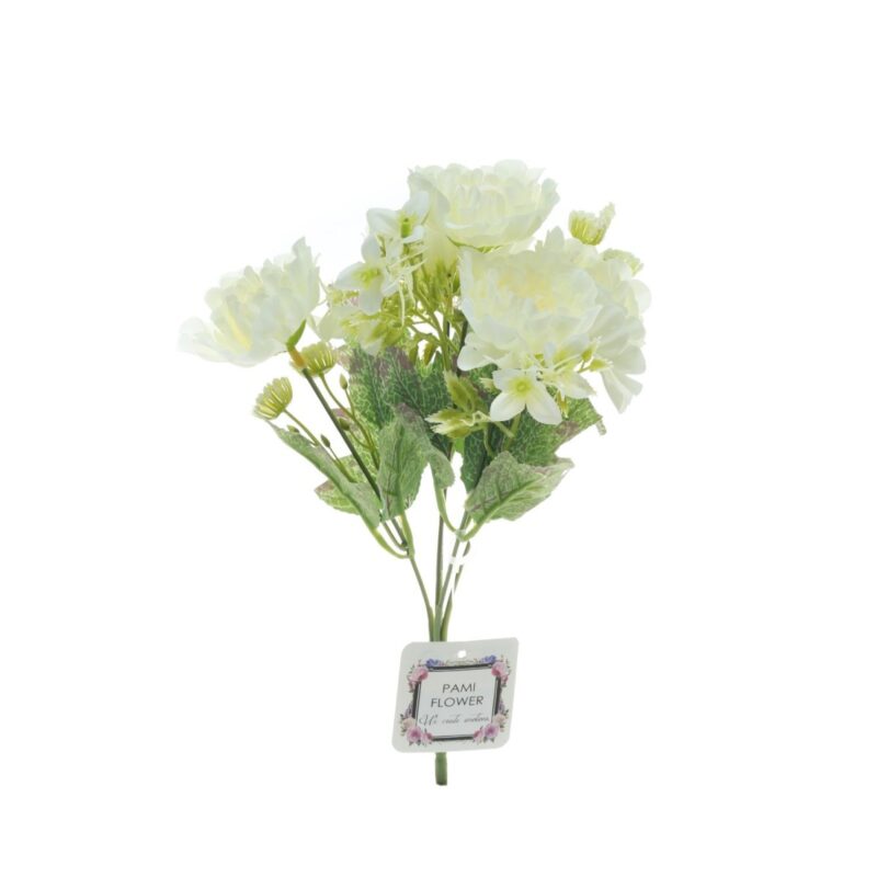 Buchet 5 bujori artificiale PAMI, F1021-1, alb, 28cm