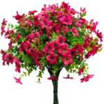 Set 8 Buchete Flori Artificiale, ARKOTEX, Rezistente UV, Plastic, Roz inchis, 35cm Inaltime