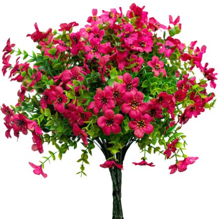 Set 8 Buchete Flori Artificiale, ARKOTEX, Rezistente UV, Plastic, Roz inchis, 35cm Inaltime
