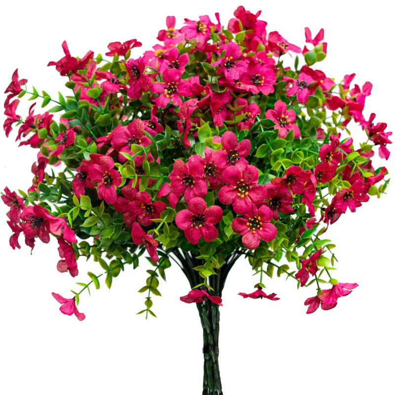 Set 8 Buchete Flori Artificiale, ARKOTEX, Rezistente UV, Plastic, Roz inchis, 35cm Inaltime
