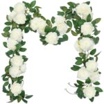 Ghirlanda flori artificiale, plastic, 180 cm, alb/verde