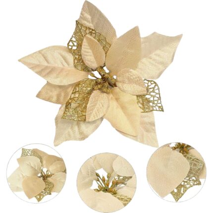 Set de 15 flori artificiale pentru Craciun, Cozevdnt, Poliester, Auriu, 22cm