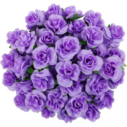 Set 30 flori de trandafir artificiali JIANUO, 8 x 8 x 18 cm, violet