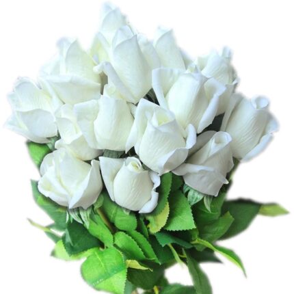 Set buchet 12 trandafiri artificiali, matase, 22'' lungime, alb