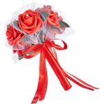 Buchet micut de mireasa cu trandafiri artificiali, durabil, diametru 16.5 cm