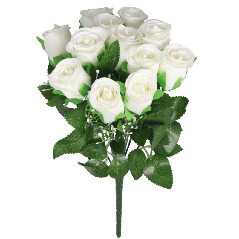 Buchet flori artificiale, Plastic, Trandafiri, Alb