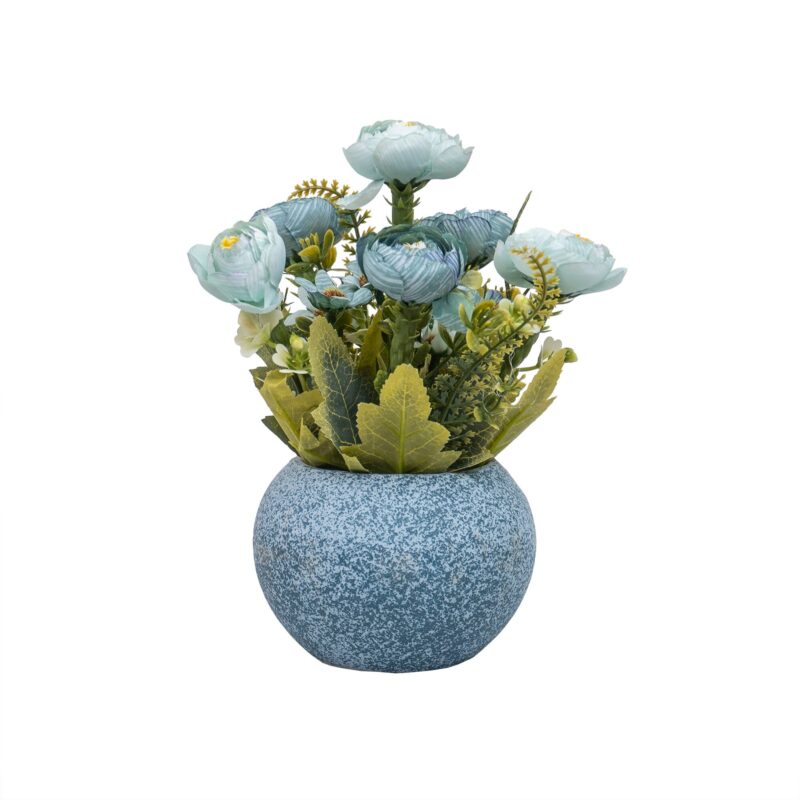 Aranjament floral, in ghiveci din ceramica, H 20, model trandafiri, culoare ghiveci albastru / ZTS 8057_2