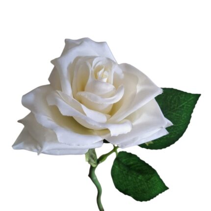 Floare decorativa artificiala, Trandafir, Alb, 30 cm